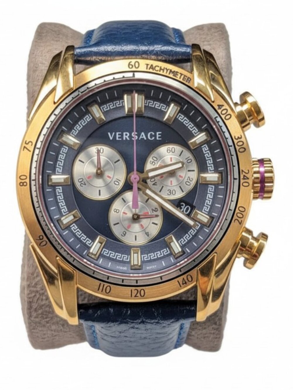 VERSACE BLUE LEATHER MEN'S WATCH-OPEN BOX